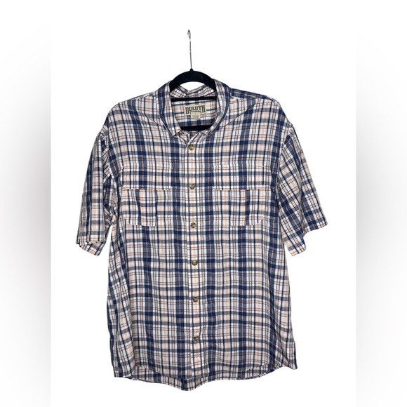 Duluth Trading Co Blue and Orange Plaid Casual Button Down Shirt L - Picture 1 of 3